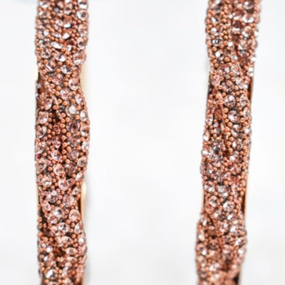 3" Braid Twist Champagne Rhinestone Hoop Earrings - Picture 9 of 12